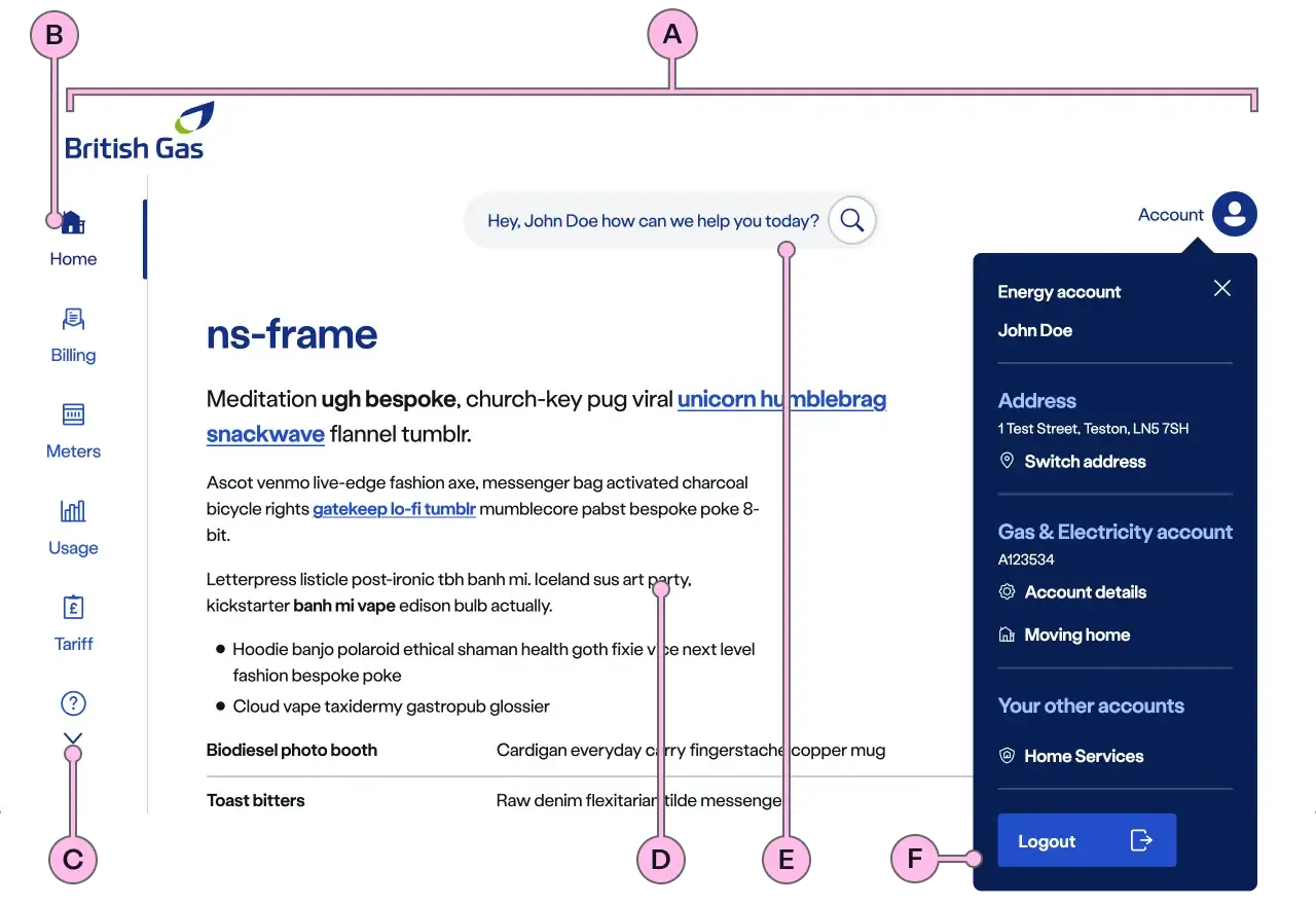 Labelled diagram of ns-frame